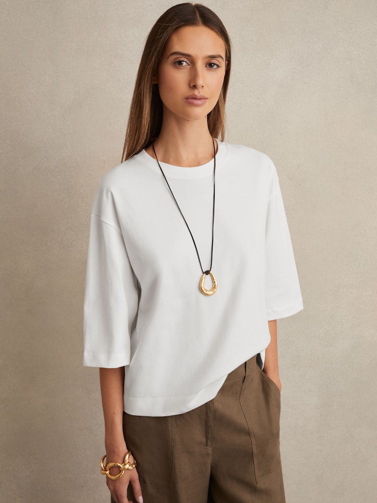 Reiss White Cassie Oversized Cotton Crew Neck T-Shirt - Image 1 of 6