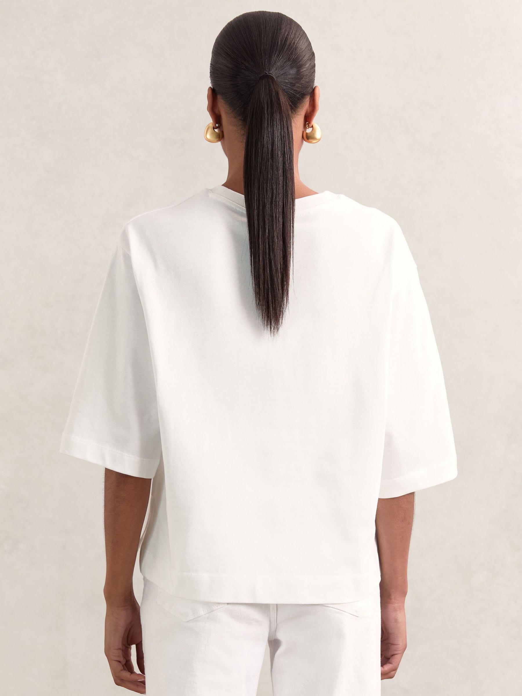 Buy Reiss White Cassie Oversized Cotton Crew Neck T-Shirt