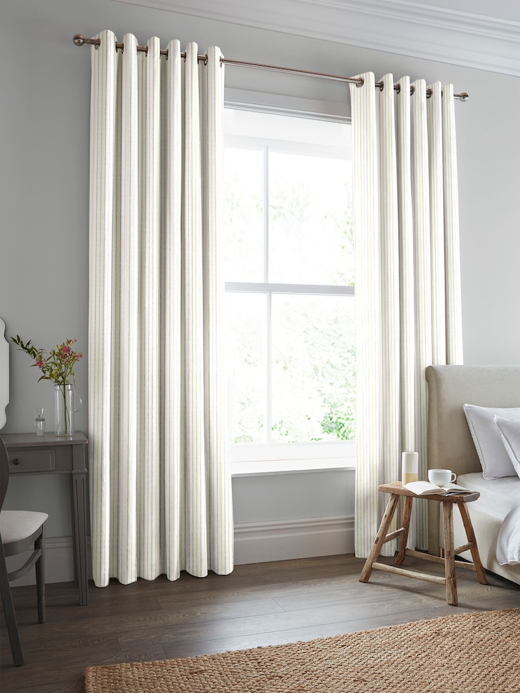 Laura Ashley Pale Ochre Candy Stripe Made to Measure 100% Cotton Curtains - Image 2 of 9