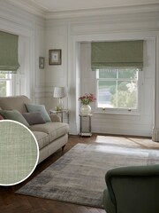 Sage Green Ready Made Blackout Roman Blind Textured Tassel Edge - Image 1 of 7