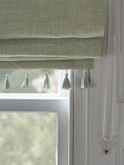 Sage Green Ready Made Blackout Roman Blind Textured Tassel Edge - Image 5 of 7