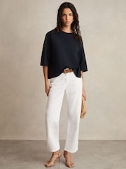 Reiss Navy Cassie Oversized Cotton Crew Neck T-Shirt - Image 1 of 6
