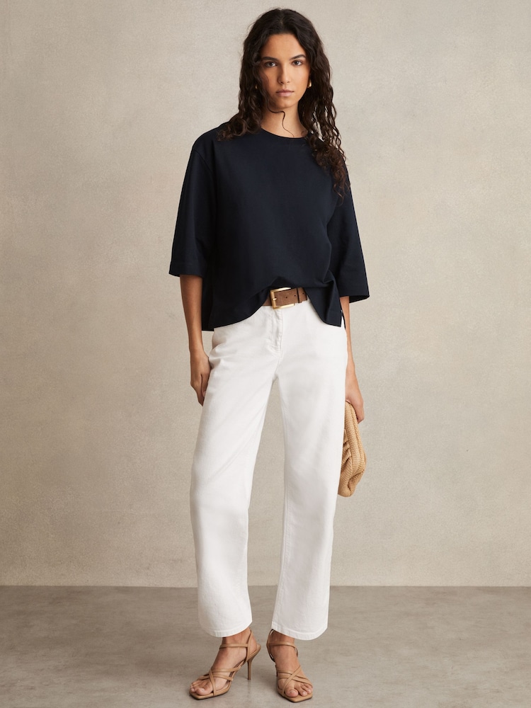 Reiss Navy Cassie Oversized Cotton Crew Neck T-Shirt - Image 1 of 6