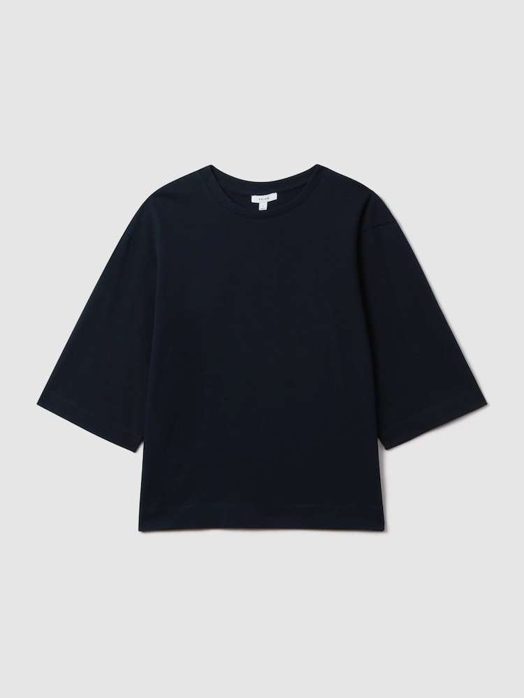 Reiss Navy Cassie Oversized Cotton Crew Neck T-Shirt - Image 2 of 6
