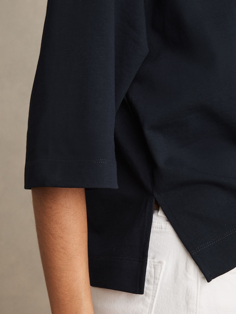 Reiss Navy Cassie Oversized Cotton Crew Neck T-Shirt - Image 4 of 6