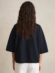 Reiss Navy Cassie Oversized Cotton Crew Neck T-Shirt - Image 5 of 6