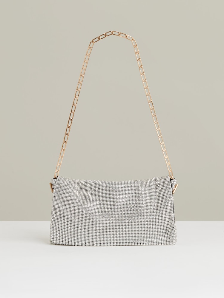 Reiss Silver Soho Embellished Chainmail Shoulder Bag - Image 1 of 5