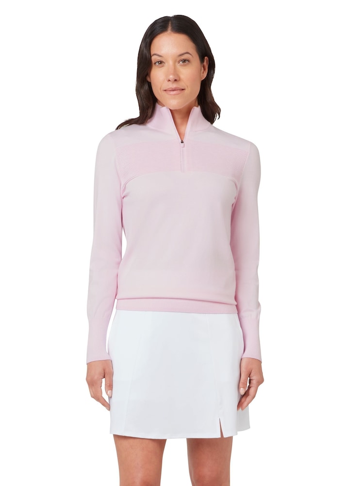 Callaway Apparel Pink 1/4 Zip Pullover Sweater With Ribbed Detailing - Slika 1 iz 6