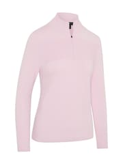 Callaway Apparel Pink 1/4 Zip Pullover Sweater With Ribbed Detailing - Slika 5 iz 6