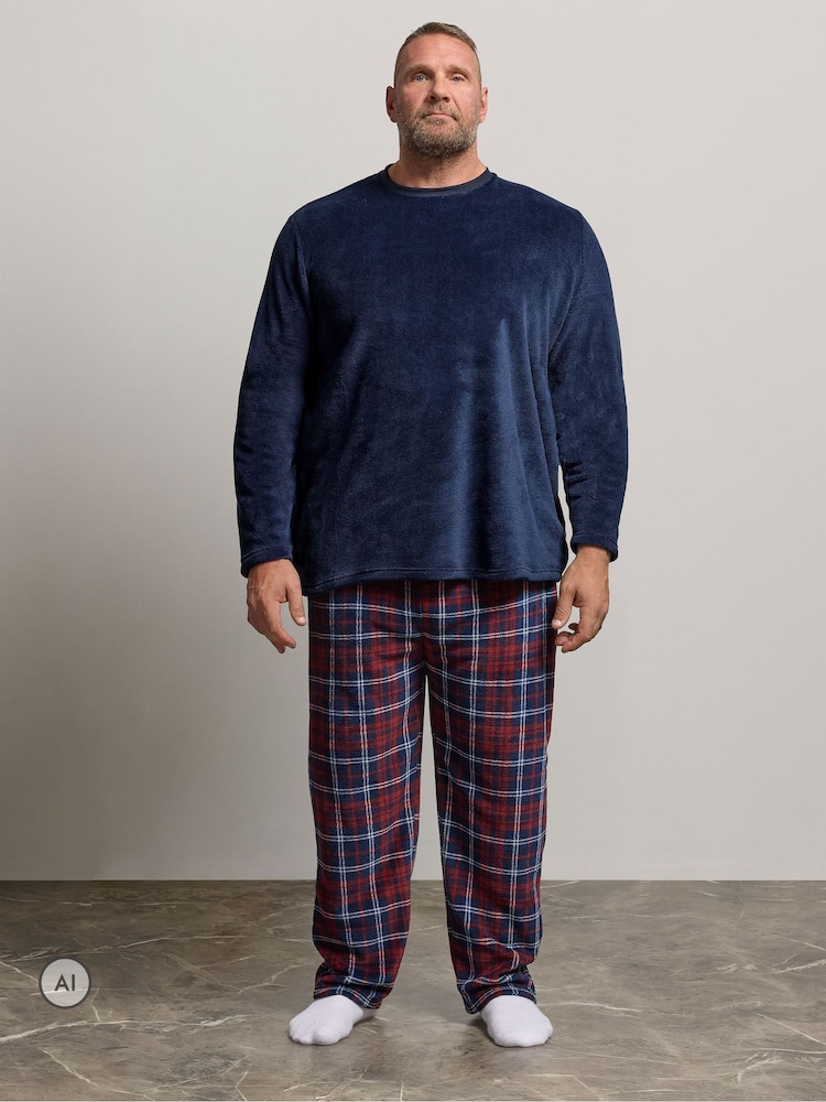Azul - BadRhino Big & Tall Check Fleece Lounge Set - Imagen 1 de 5