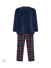 Azul - BadRhino Big & Tall Check Fleece Lounge Set - Imagen 4 de 5