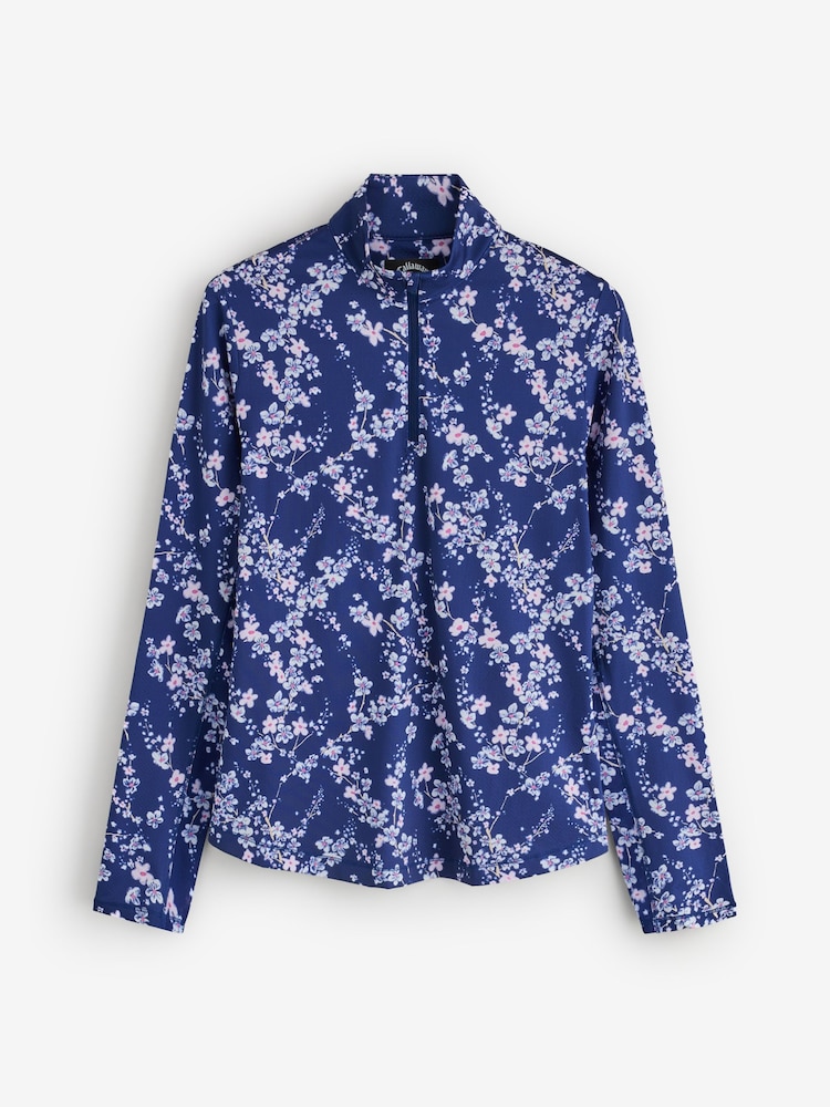 Callaway Apparel Blue Long Sleeve Snowy Floral Sun Protection Top - Image 1 of 1 Callaway Apparel Blue Long Sleeve Snowy Floral Sun Protection Top - Image 1 of 1