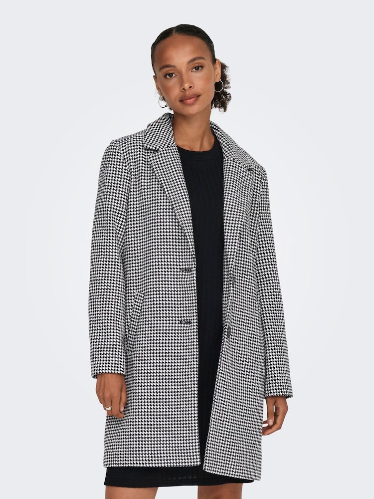 JDY Black Dogtooth Tailored Coat - Image 1 of 6