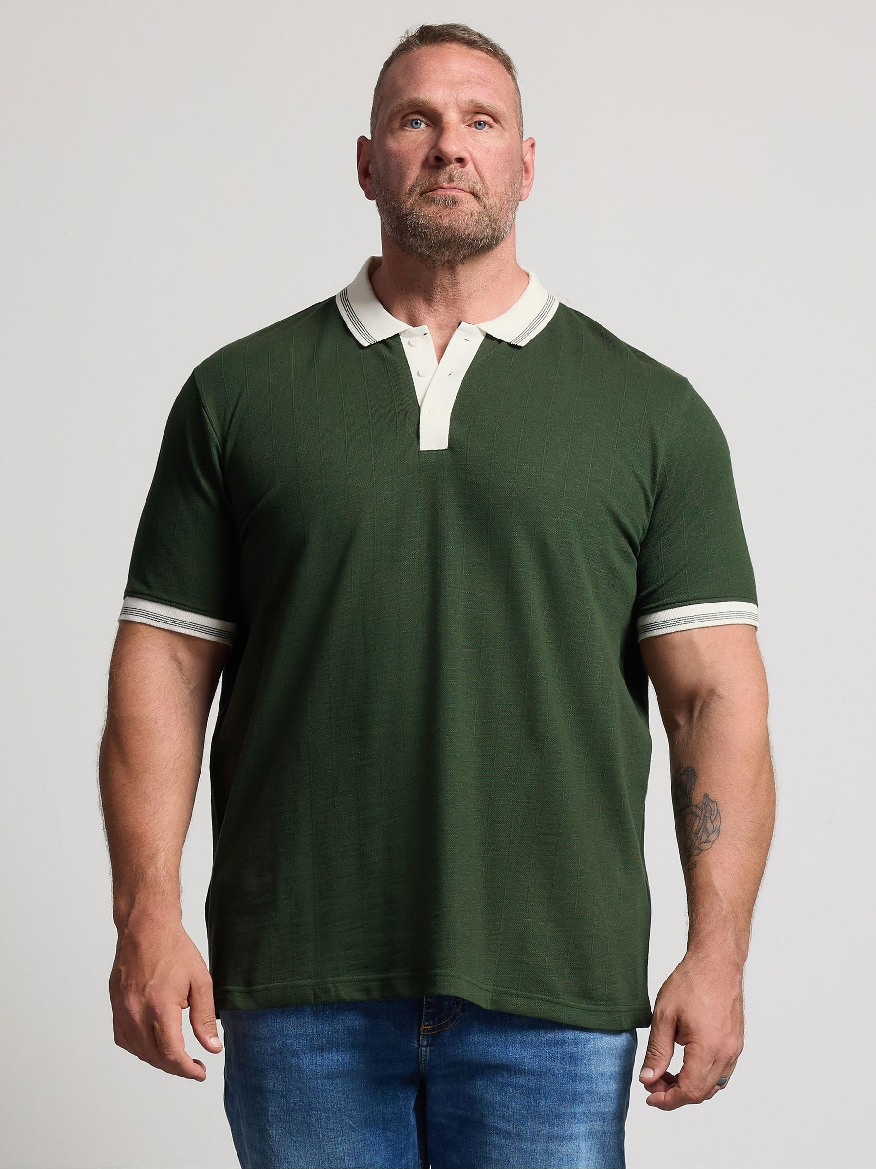 Badrhino Big & Tall Men's Green Chest Stripe Polo Shirt