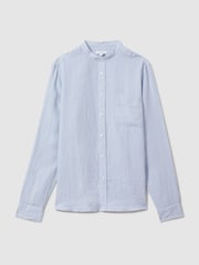 Reiss Light Blue Ocean Linen Grandad Collar Shirt - Image 2 of 5
