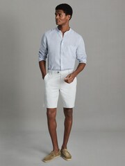 Reiss Light Blue Ocean Linen Grandad Collar Shirt - Image 3 of 5