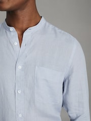 Reiss Light Blue Ocean Linen Grandad Collar Shirt - Image 4 of 5