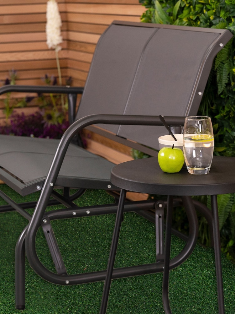 Charles Bentley Grey Garden Steel 2 Seater Rocking Bench - Image 2 of 6