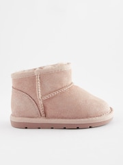 Pink Shimmer Suede Mini Faux Fur Lined Water Repellent Pull-On Suede Boots - Image 2 of 4