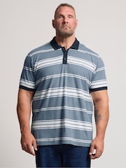 藍色 - BadRhino Big & Tall Stripe Short Sleeve Polo Shirt - 圖片 1，共 6