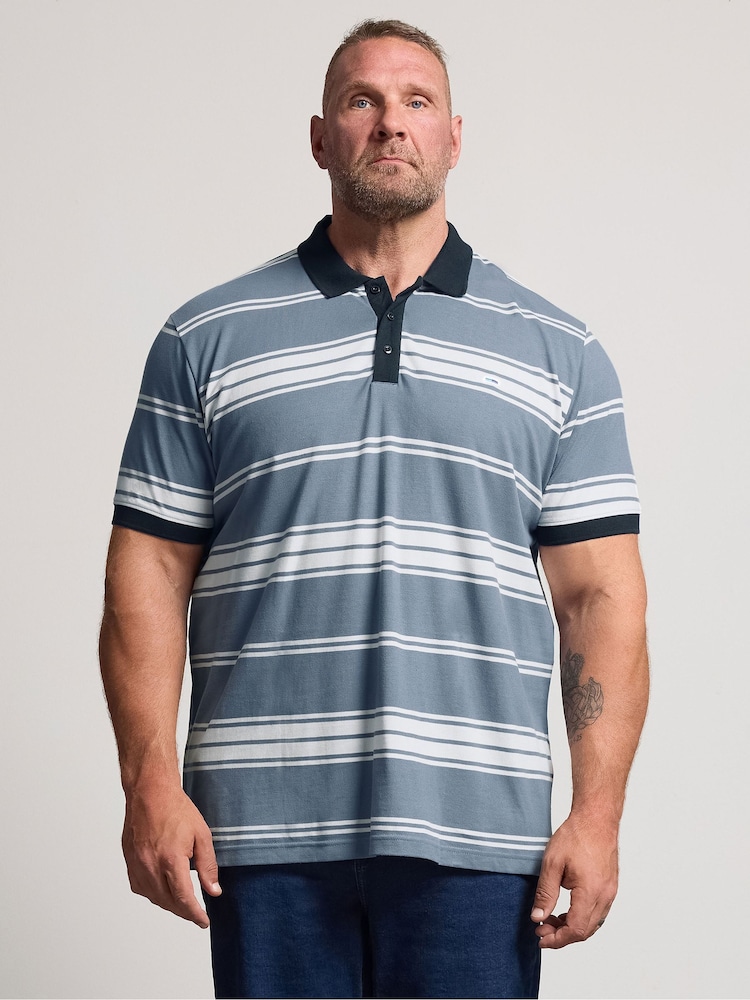 藍色 - BadRhino Big & Tall Stripe Short Sleeve Polo Shirt - 圖片 1，共 6