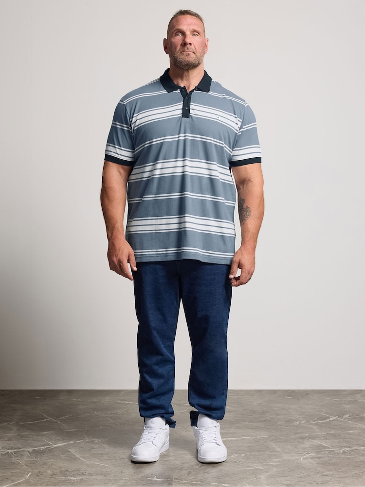 藍色 - BadRhino Big & Tall Stripe Short Sleeve Polo Shirt - 圖片 2，共 6