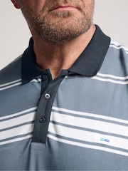 藍色 - BadRhino Big & Tall Stripe Short Sleeve Polo Shirt - 圖片 4，共 6