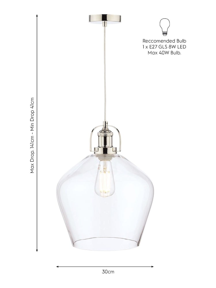 Laura Ashley Clear Rye Smoked Glass Pendant Ceiling Light - Image 5 of 5