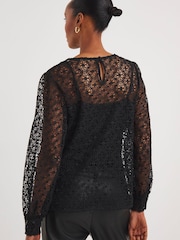 JD Williams Black Volume Sleeve Lace Top - Image 2 of 4