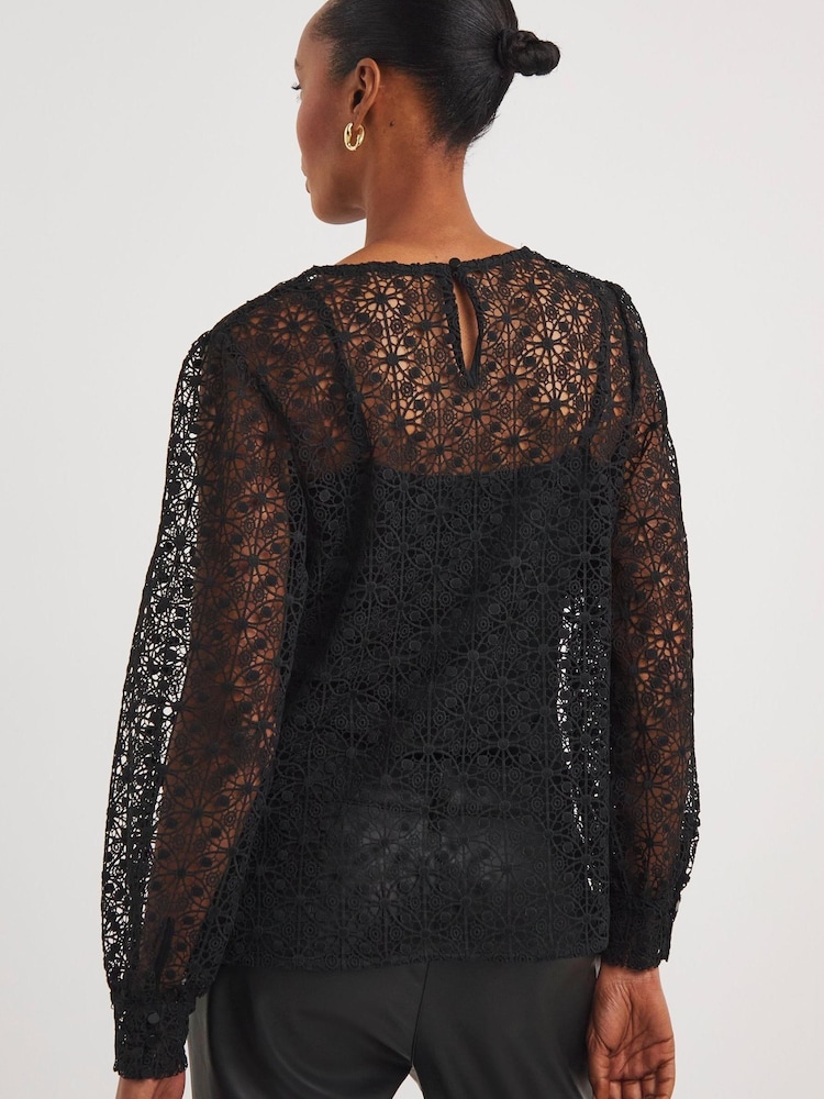 JD Williams Black Volume Sleeve Lace Top - Image 2 of 4