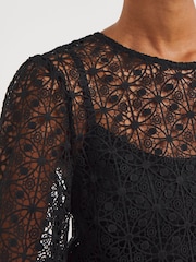 JD Williams Black Volume Sleeve Lace Top - Image 4 of 4
