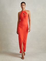 Reiss Orange Kia Jersey Halter Neck Midi Dress - Image 1 of 5