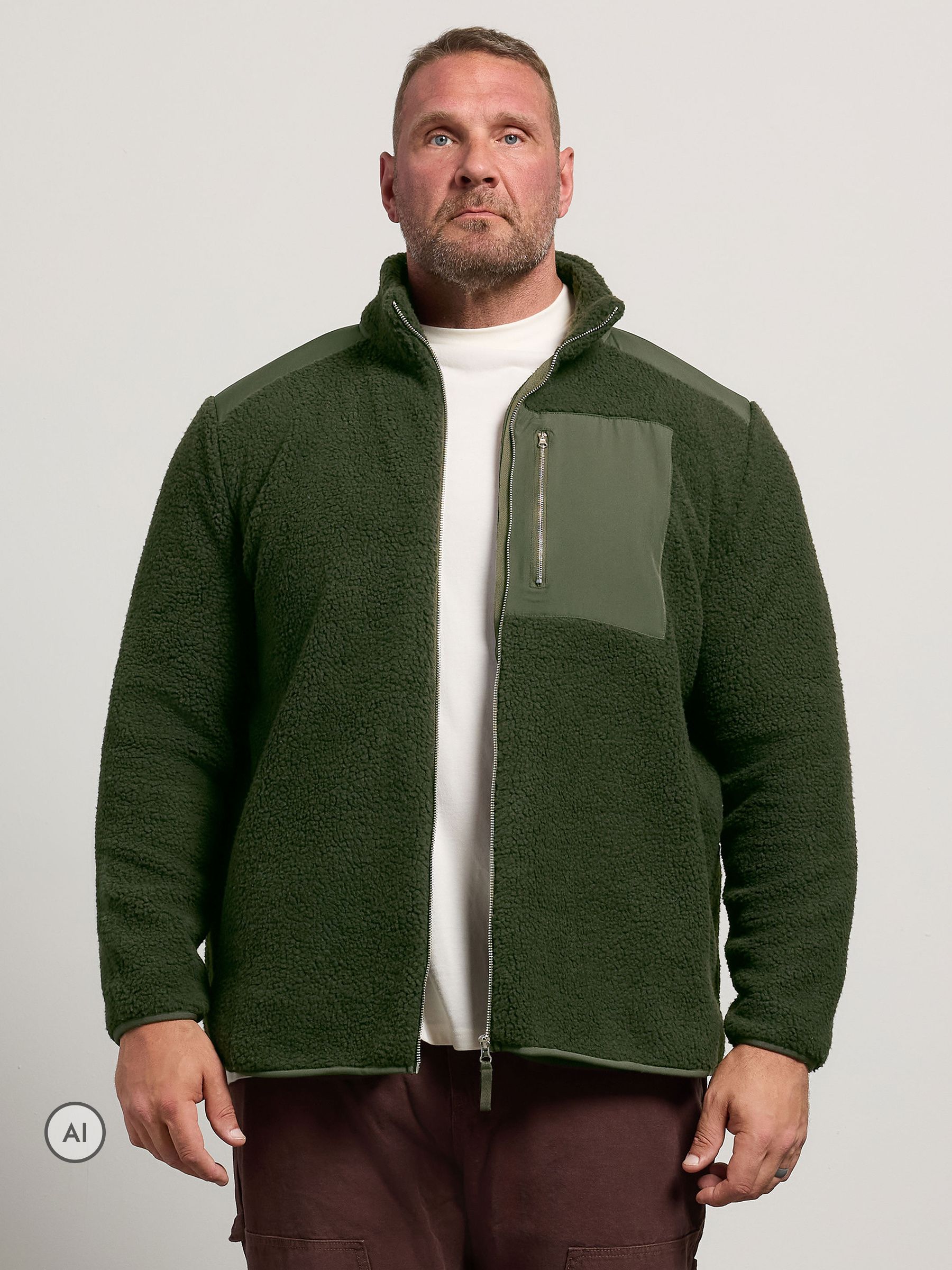 Badrhino Big & Tall Men's Green Sherpa Jacket