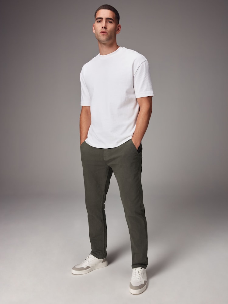 Khaki Green Slim Fit Motionflex Chino Trousers - Image 3 of 12