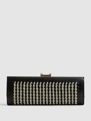 Reiss Black/White Grecia Leather Woven Clutch Bag - Image 1 of 5