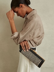 Reiss Black/White Grecia Leather Woven Clutch Bag - Image 2 of 5