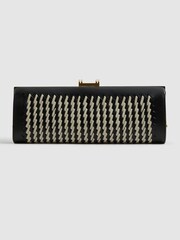 Reiss Black/White Grecia Leather Woven Clutch Bag - Image 3 of 5