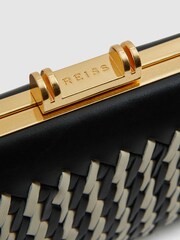 Reiss Black/White Grecia Leather Woven Clutch Bag - Image 5 of 5