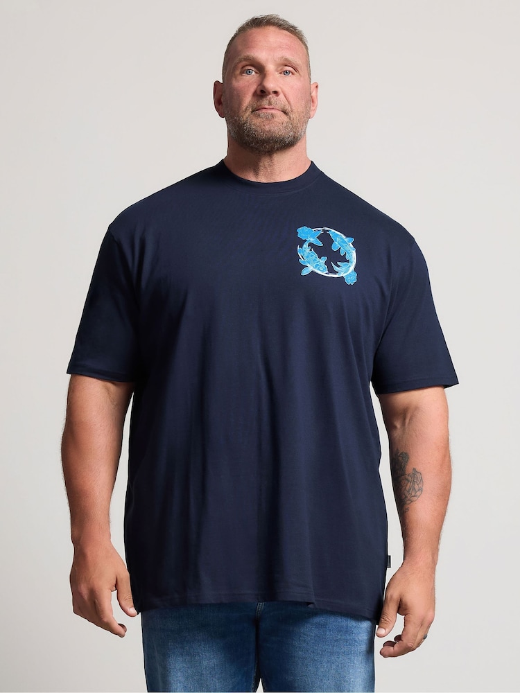 BadRhino Big & Tall Blue Full Length Kyoto Koi Print T-Shirt - Image 2 of 6 BadRhino Big & Tall Blue Full Length Kyoto Koi Print T-Shirt - Image 2 of 6