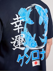 BadRhino Big & Tall Blue Full Length Kyoto Koi Print T-Shirt - Image 4 of 6