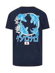 BadRhino Big & Tall Blue Full Length Kyoto Koi Print T-Shirt - Image 6 of 6