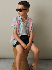 Reiss Orange Multi Pantain 3-9 yrs Linen Printed Cuban Collar Shirt - Image 1 of 4
