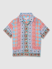 Reiss Orange Multi Pantain 3-9 yrs Linen Printed Cuban Collar Shirt - Image 2 of 4