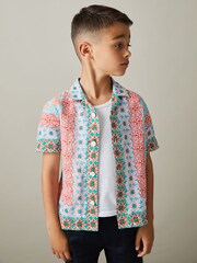 Reiss Orange Multi Pantain 3-9 yrs Linen Printed Cuban Collar Shirt - Image 3 of 4