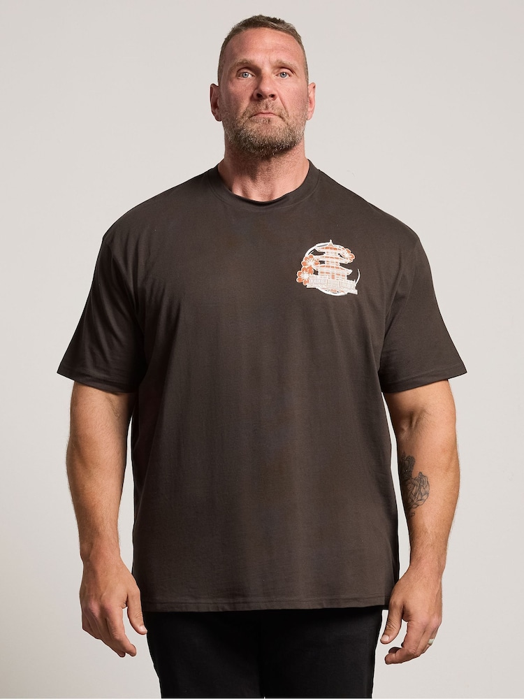 Brun - Regelbunden - BadRhino Big & Tall Osaka Temple Tryck T-shirt - Bild 1 av 7