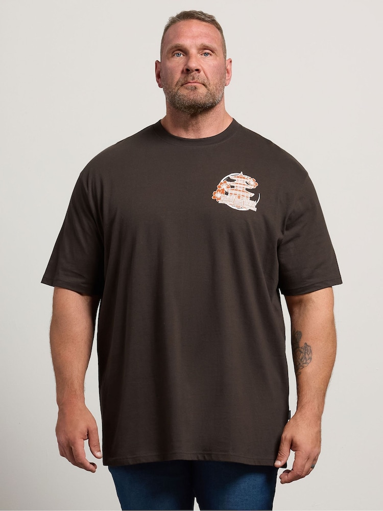 rjava - Polna dolžina - BadRhino Big & Tall Osaka Temple Print T-Shirt - Slika 2 iz 7