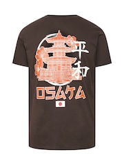 rjava - Polna dolžina - BadRhino Big & Tall Osaka Temple Print T-Shirt - Slika 7 iz 7