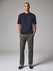Khaki Green Slim Fit Zip Detail Stretch Trousers - Image 1 of 7