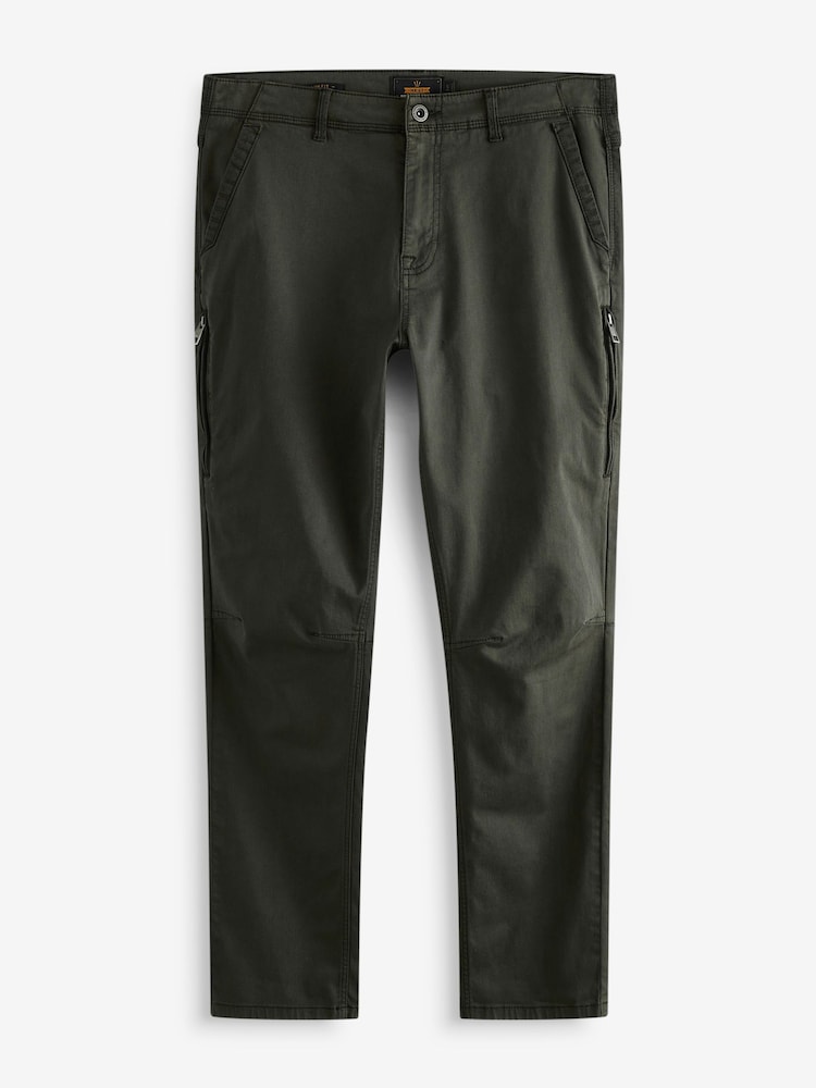 Khaki Green Slim Fit Zip Detail Stretch Trousers - Image 2 of 7