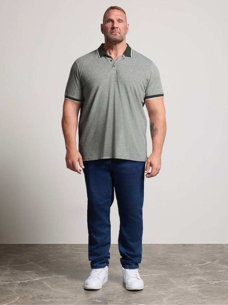 BadRhino Big & Tall Grey Birdseye Short Sleeve Polo Shirt - Image 2 of 6 BadRhino Big & Tall Grey Birdseye Short Sleeve Polo Shirt - Image 2 of 6